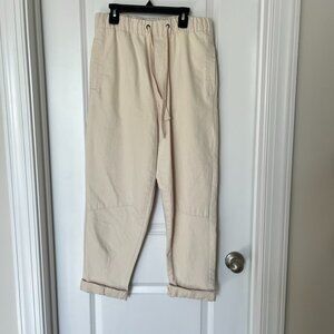 ZARA The Carpenter Trouser Pant Womens S Natural Cream Denim Drawstring Waist